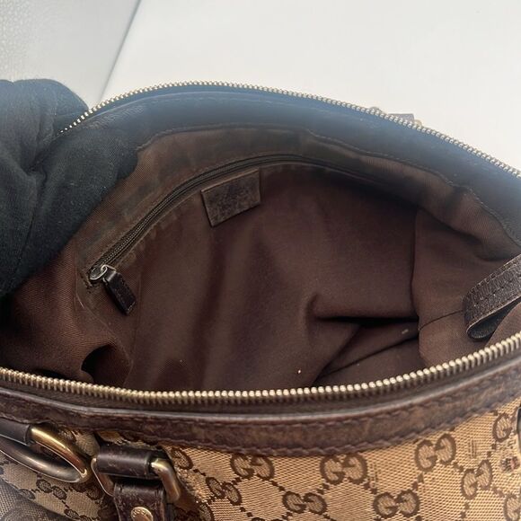 GUCCI GG CANVAS LEATHER SUKEY 2 WAY SHOULDER CROSSBODY BOSTON BAG - Picture 10 of 13